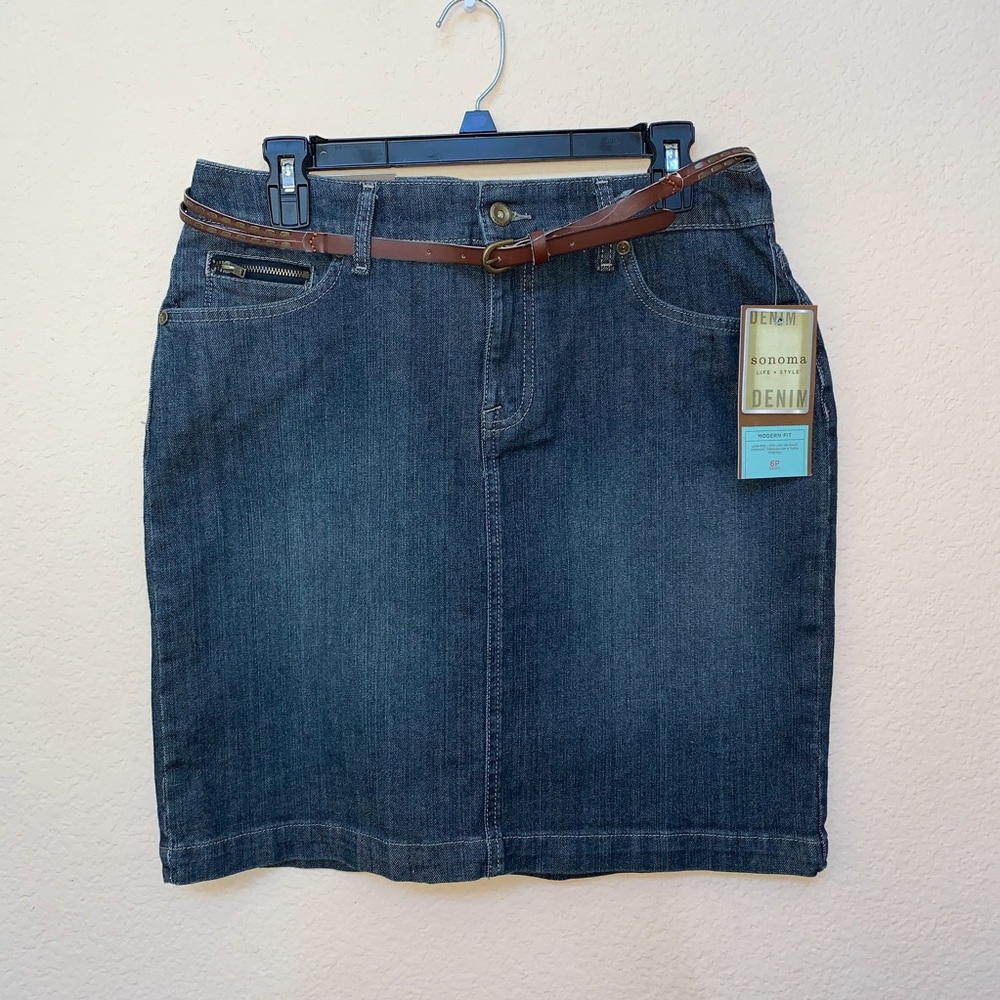 ✅ Sonoma Modern Fit Denim Skirt with Belt 6 Petite